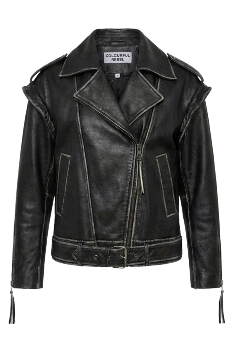 oversized leather jacket — front